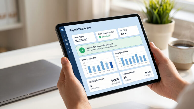a tablet showing payroll