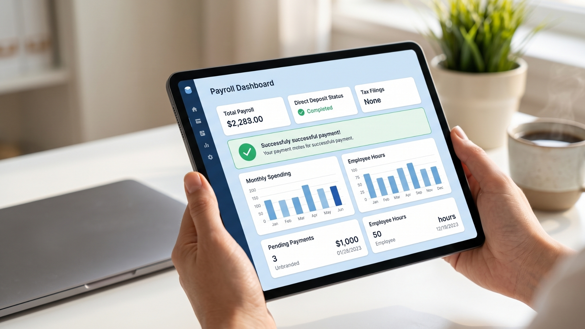 a tablet showing payroll